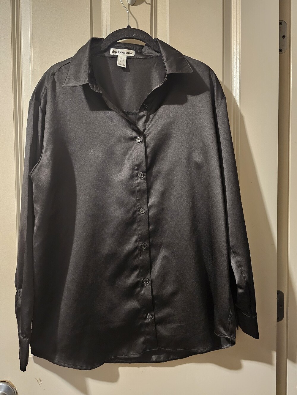 Charlotte Russe Black Satin Button-Front Blouse